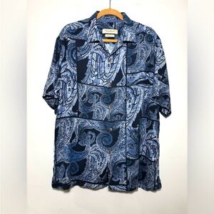 Tommy Bahama Silk Original Fit Blue Floral Paisley Button Front Shirt Men’s L‎